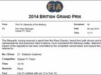 Решение стюардов Гран При Великобритании о наказании Эстебана Гутьерреса