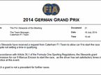 Решение стюардов Гран При Германии о допуске Маркуса Эриксона на старт
