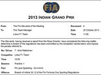 Решение стюардов Гран При Индии о штрафе Lotus