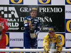 Подиум Гран При Испании 1993 года: Сенна, Прост, Шумахер