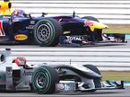 Передний антикрылья на машинах Red Bull Racing и Mercedes GP