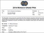 Решение стюардов Гран При Монако о наказании Маркуса Эриксона
