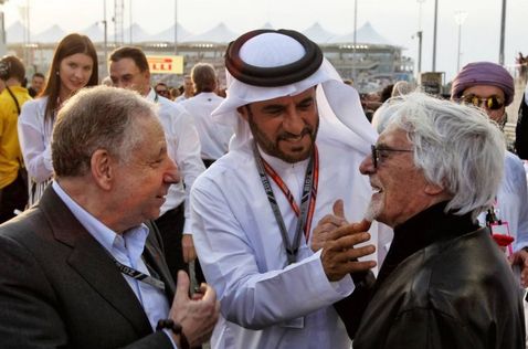 Берни Экклстоун (справа), Мохаммед бен Сулайем и Жан Тодт, экс-президент FIA, фото XPB